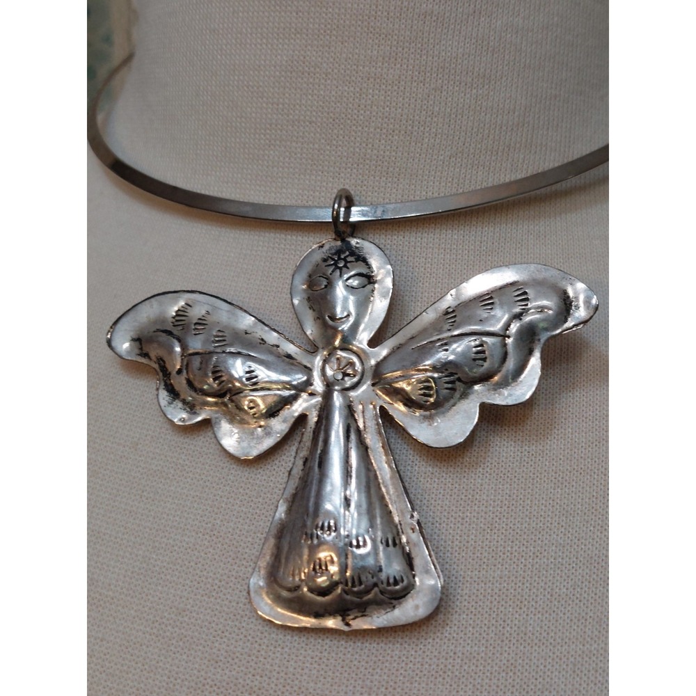 70s 80s Angel Goddess Necklace Pendant Silver Tone Boho Southwestern Vintage